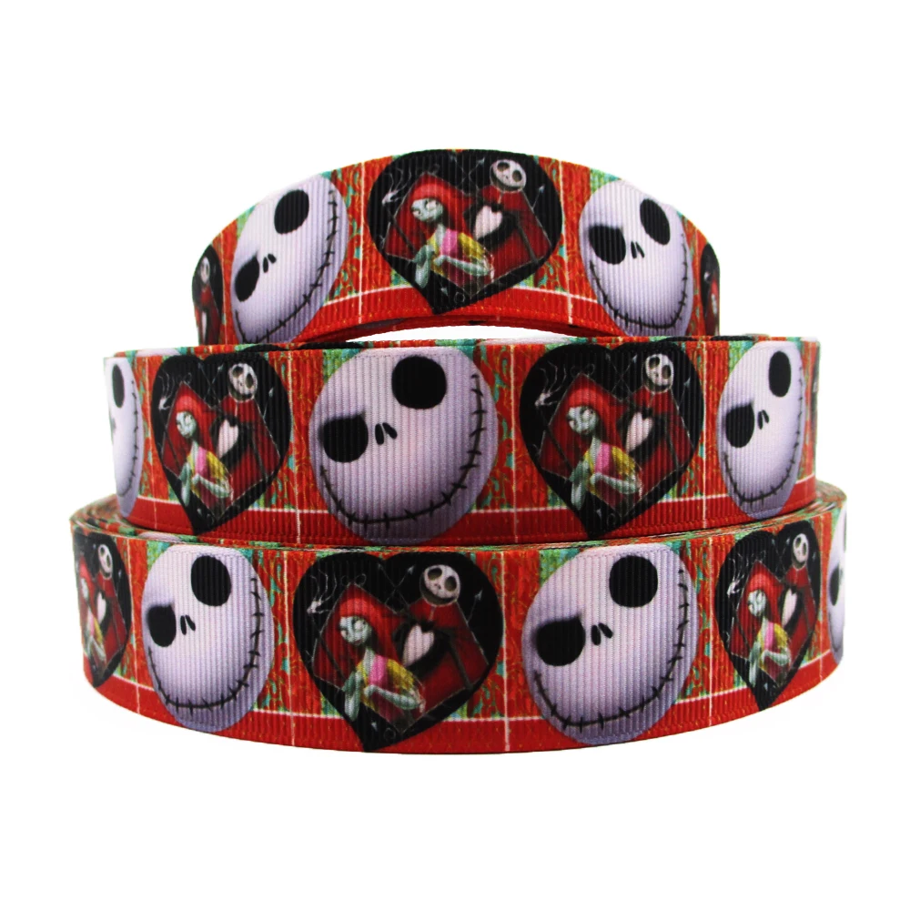 Disney 5 Yards Multi Size a Nightmare before Christmas Printed Grosgrain Ribbon For Hairbows DIY Craft Supplies Cartoon Ribbons