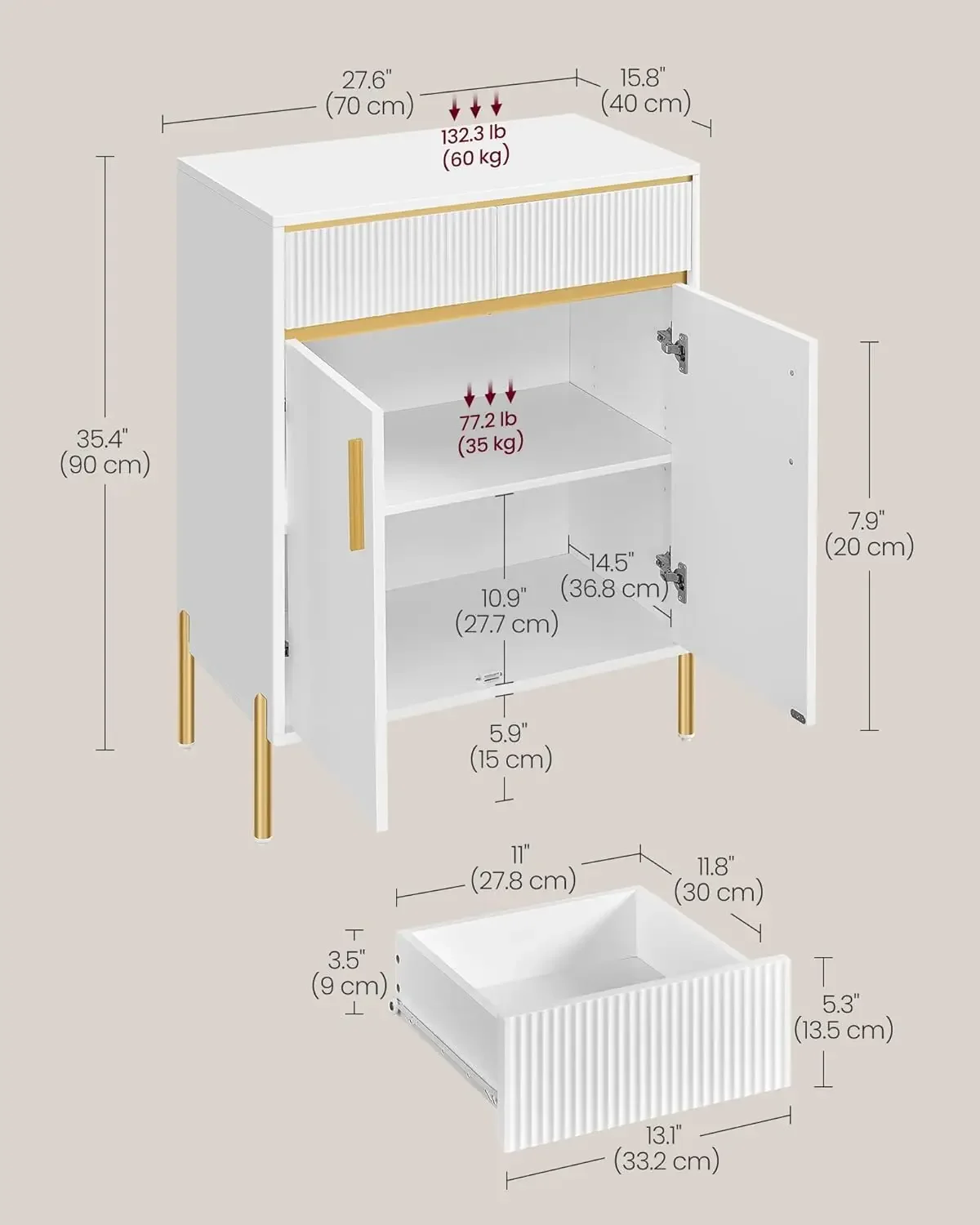Armoire avec Rangement, Buffet de Rangement avec Portes, Étagère Réglable, Cannelé MELFront, Accen