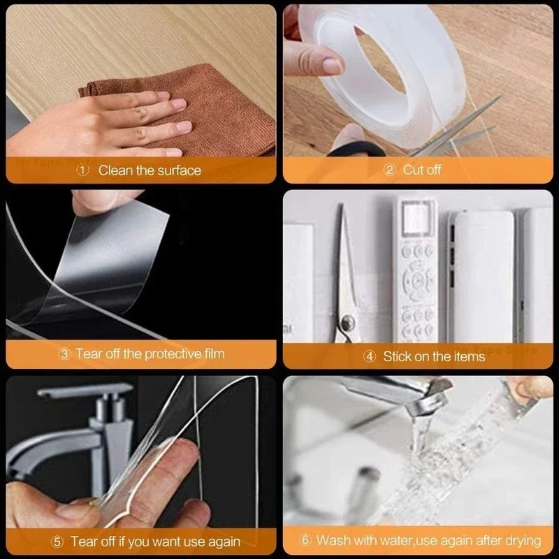 Wall Sticker Double Side Tape Waterproof Feature Self-Adhesive Tape Silicone for Bathroom Kitchen Accessories Tape 1M/2M/3M/5M