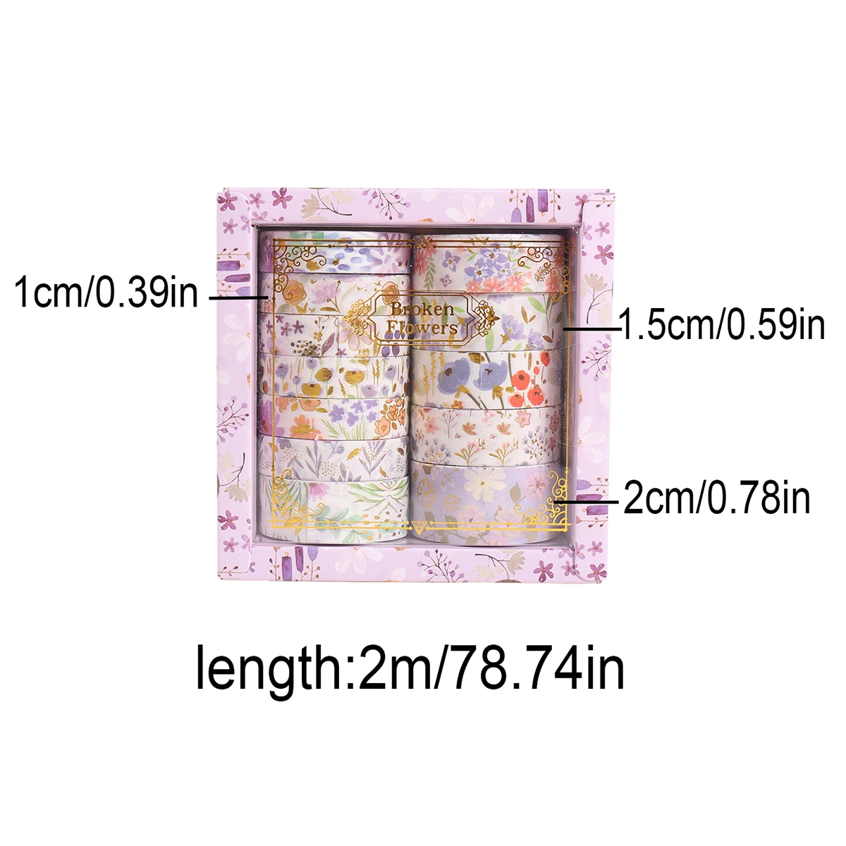 12 Rolls/Box of Plant Flower Patterned Washi Tape, with Gold Stamping Design, Suitable for Decorating Albums and Notebooks