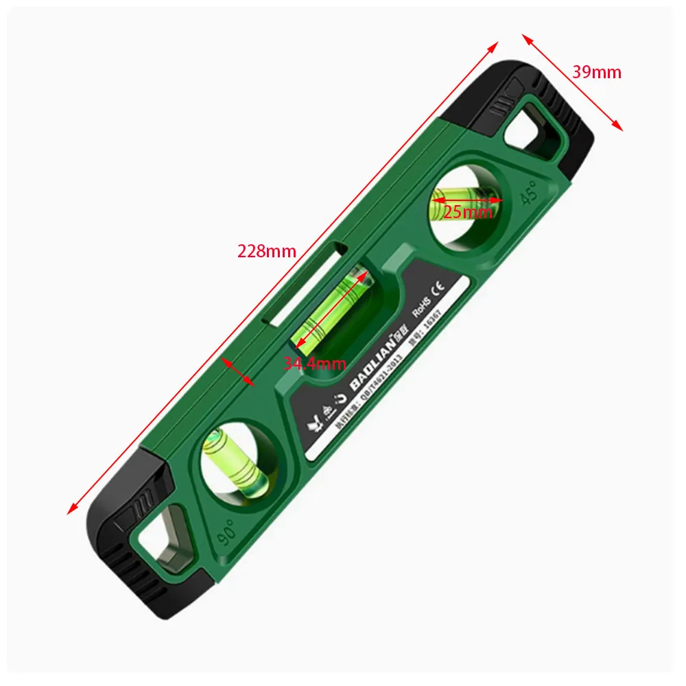 228mm Three Bubble Level Ruler High Precision Spirit Level Magnetic Lever Angle Gauge Finder Leveling Aligner Woodworking Tool