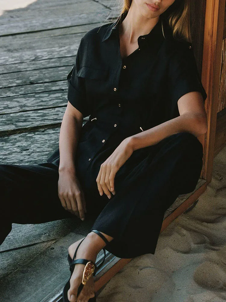 Nuovo 2025 Estate Donna Faionable Fibra mista Sciolto Lungo Colletto Sve irt Bottone singolo Versatile Pendolarismo Sle Premiu...