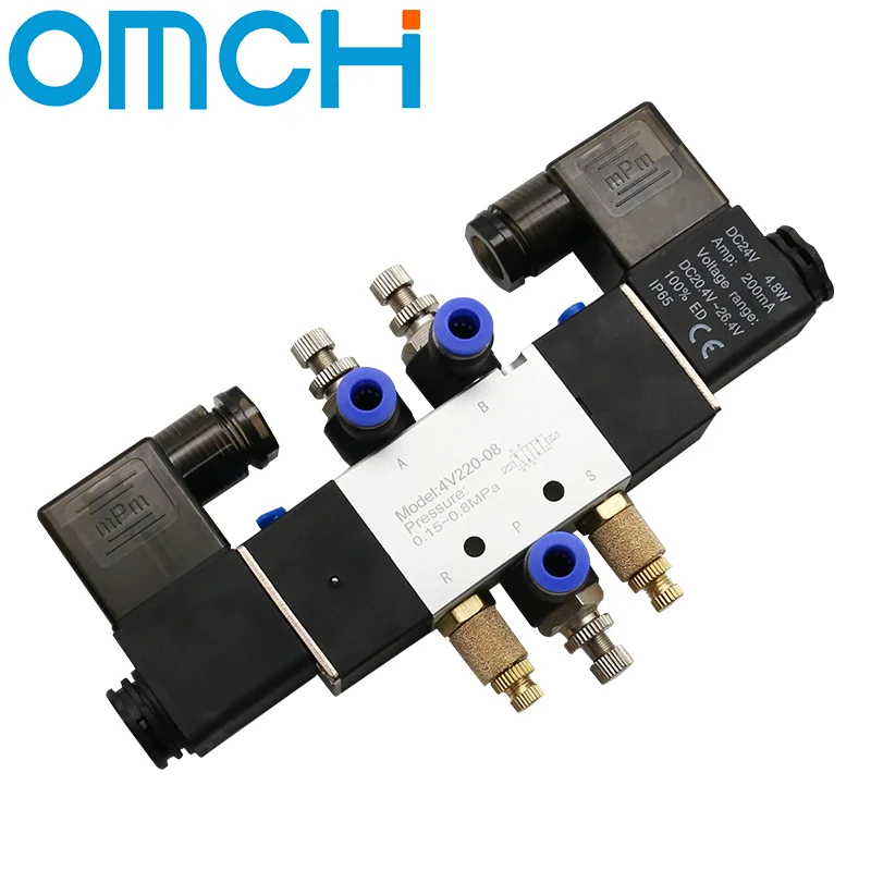 Solenoid Valve 4V220-08 Double Headed Double Control 5 Way 2 Position Power Down Hold Pneumatic Directional Valve