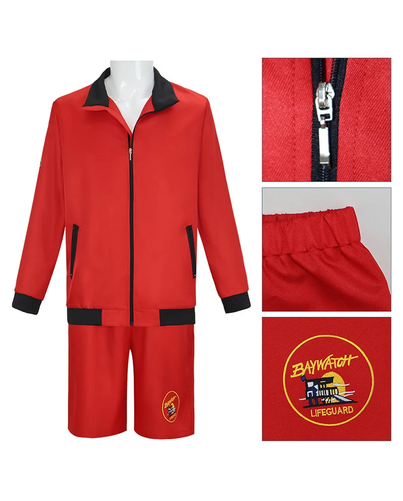 أنيمي بام وتومي تأثيري حلي ديفيد هاسلهوف Baywatch الرجال الأحمر Baywatch إنقاذ زي سترة مجموعة تي شيرتات قصيرة للأطفال الزي