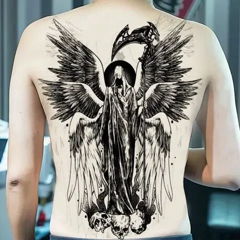 Angel Wings Tattoo for Man Punk Full Back Art Temporary Tattoos Waterproof Fake Tattoo Lasting Goth Feather Tattoo Stickers