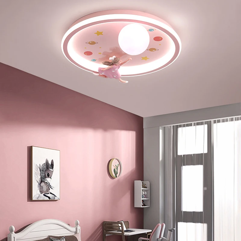 Imagem -06 - Luz de Teto Princesa para Crianças Lâmpada de Teto Rosa Espacial e Lunar Luzes Plafonnier para Meninas Quarto e Decoração do Quarto do Bebê