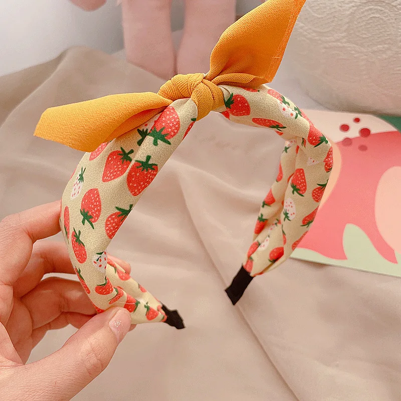 

Korean Sweet Fruit Print Kids Hairband Strawberry Knot Bow Headband Hair Hoop for Baby Girls Children's Hair Band Headdress Gift