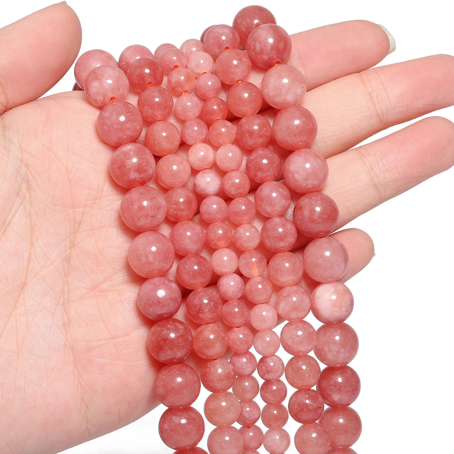 6/8/10mm Pink Sunstone Natural Jade Stone Beads Round Handmde DIY Loose Spacer Beads For Jewelry Making Accessories