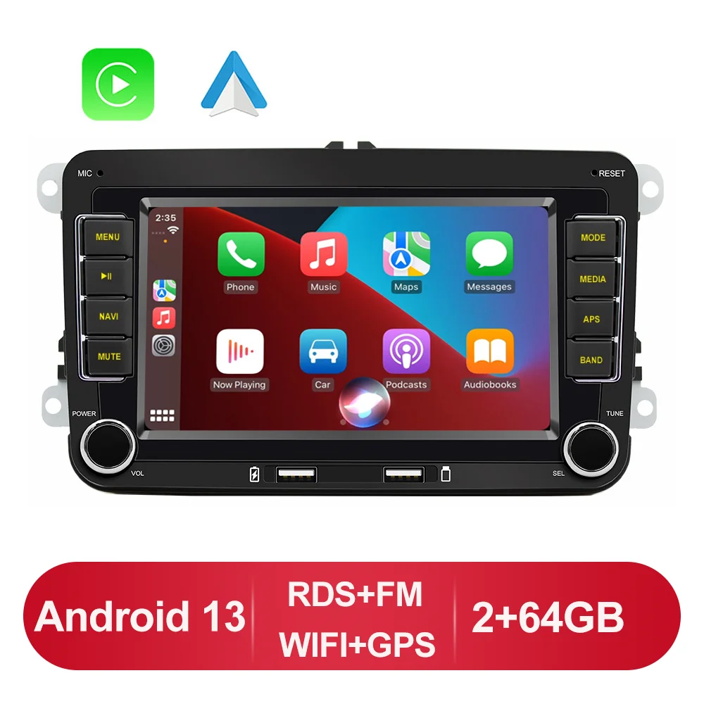Draadloze Carplay Android13 2G + 64G Autoradio Voor Vw Skoda Octavia Golf 5 6 Touran Passat B6 Polo Jetta 2 Din Multimedia Speler
