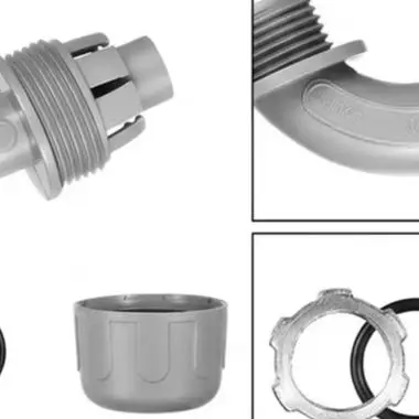 Water Tight 90 Degree Conduit Connector with Dome Nut and Fixed Steel Ring for Secure Flexible Conduit Termination