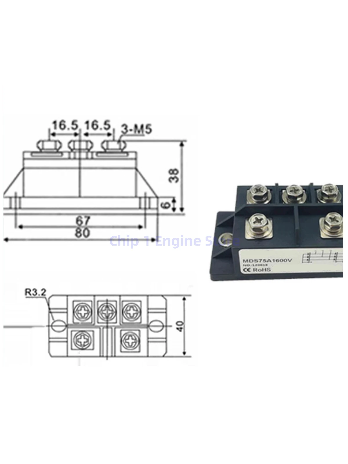 3-phase rectifier bridge MDS75A 100A 200A 300A 1600V 1800V 2000V diode module 30A inverter welding machine rectifier bridge