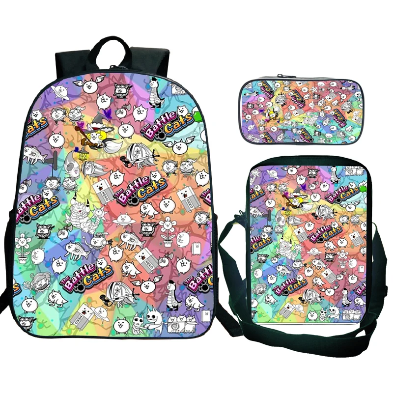 A batalha gato mochila para escola primária estudante, mochila de viagem, Cartoon Bookbag, mochila, mochila infantil, 3pcs