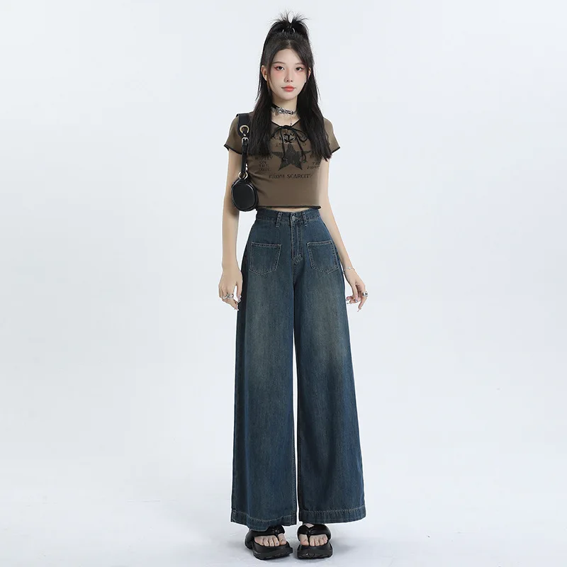 

High Waist Wide Leg Jeans Women's Pear ape Body Slimming Spring Summer Loose Fit Casual Straight Cut Denim Pants