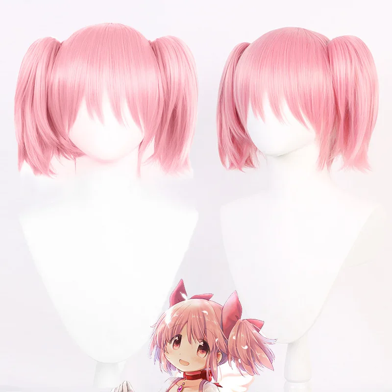 Anime Puella Magi Madoka Magica Kaname Madoka parrucca rosa corta doppia coda di cavallo Cosplay Anime bella parrucca capelli resistenti al calore