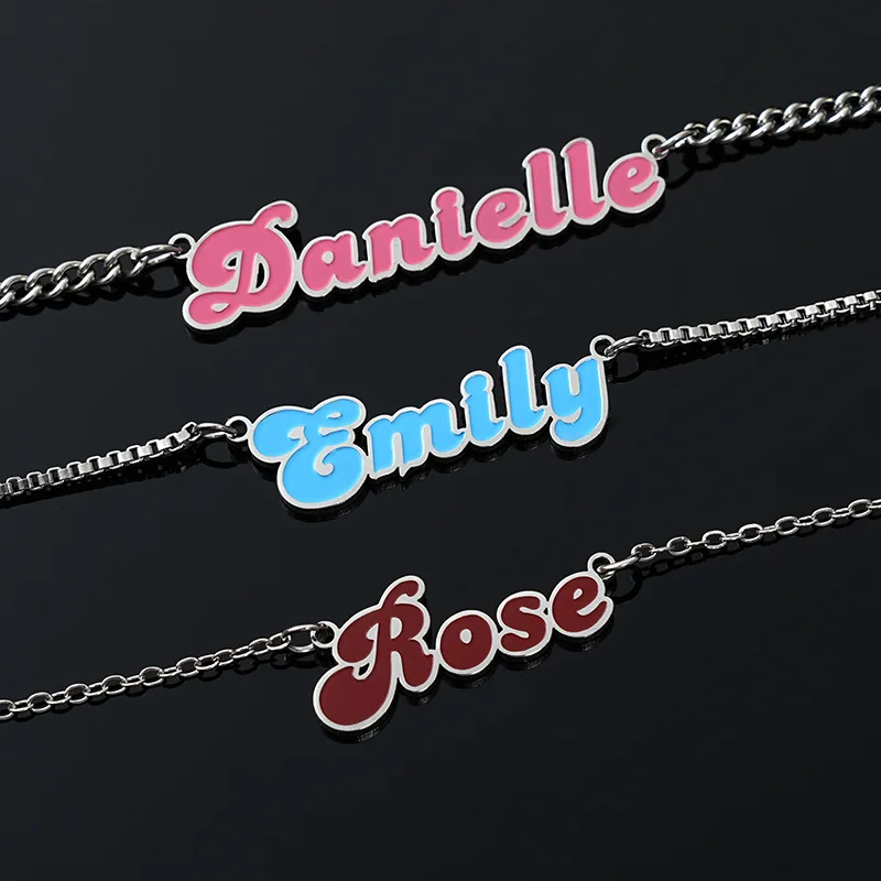 

Lateefah 18K PVD Plated Cut Oil-dripping Letter Necklace Personalized Colorful English Name Pendant Stainless Steel Jewelry