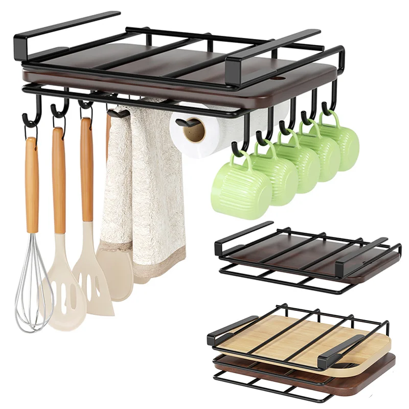 

Under Kitchen Cabinet Hanging Organizer Paper Towel Rack Chopping Board Hanging Holder Kitchen Utensils No Punch Brackets Shelf