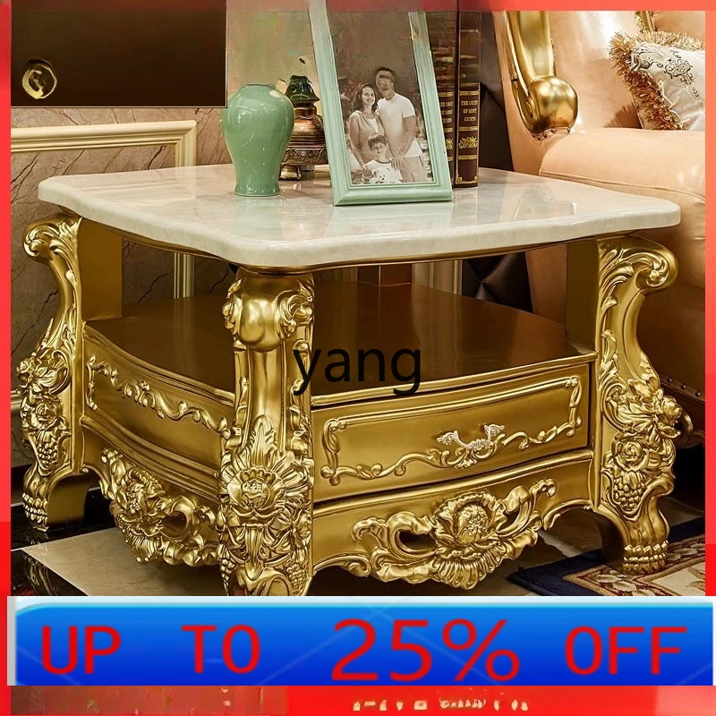

LH solid wood luxury coffee table neoclassical corner table champagne gold living room tea table