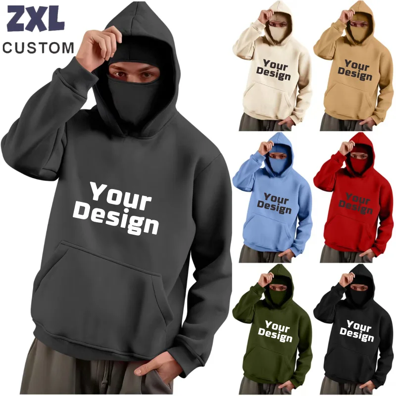 Long-sleeved Double Hooded Face Mask Casual Sweatshirt Men's Workwear Sportswear Sports Jacket Outdoor Activities Custom Logo