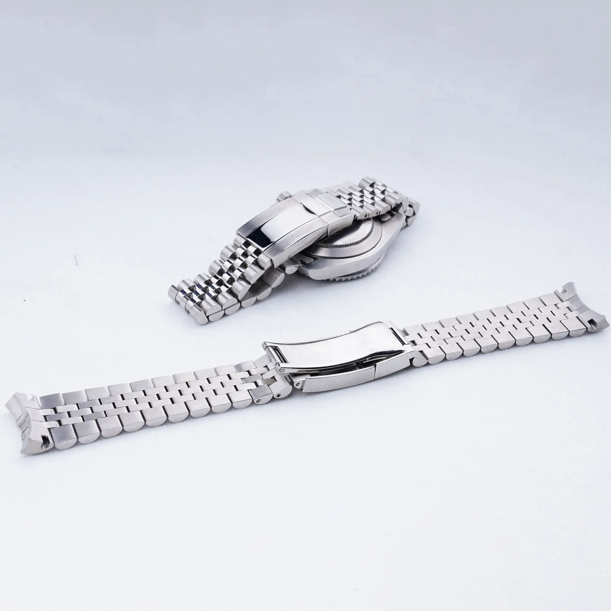 Rolamy 20mm Silver Stainless Steel Replacement Wrist watchband Strap Bracelet Jubilee with Oyster Clasp For Subamriner