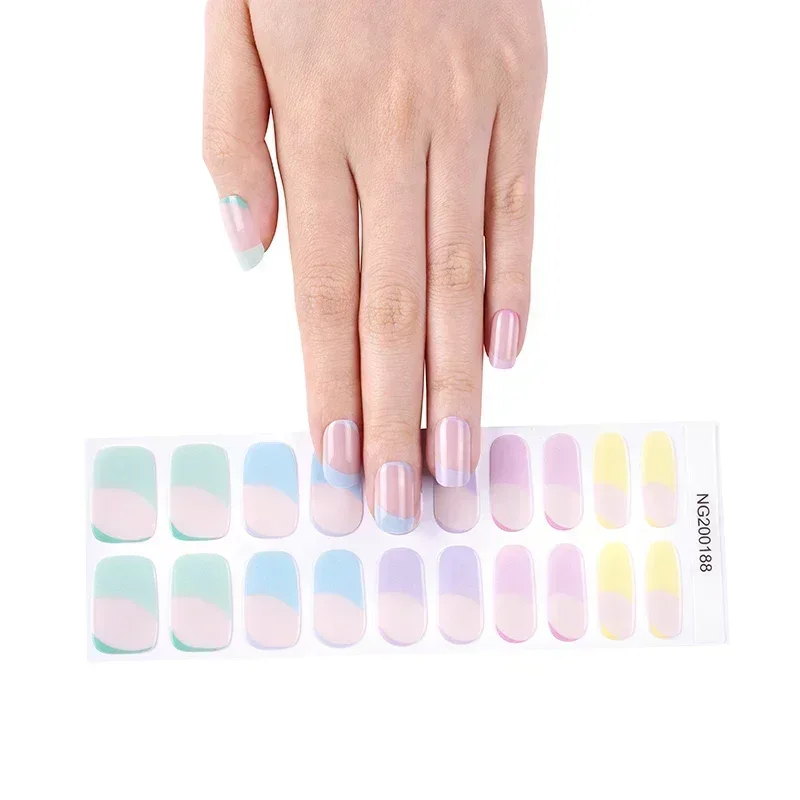 Bandes Adhésives pour Ongles en Gel Semi-durci, Couverture Complète Longue Durée, Enveloppe avec Lampe UV, N64.Autocollants