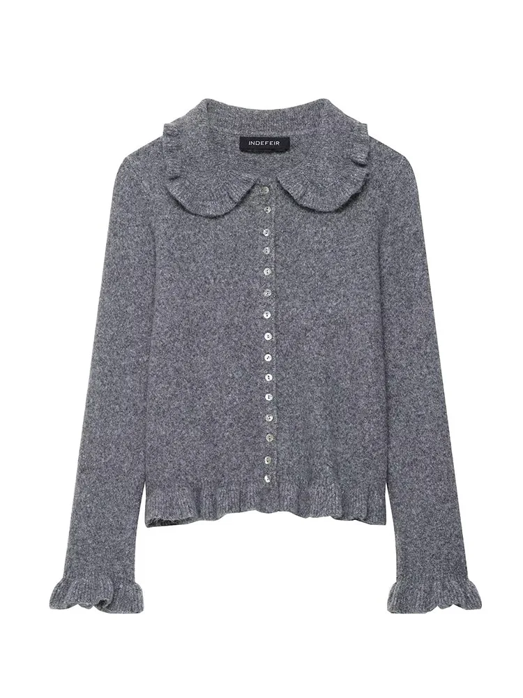 HH Women's Autumn New Fashion Knitted Tops Solid Turn-Down Collar Long Sleeves Single Breasted Female Casual Cardigans Top