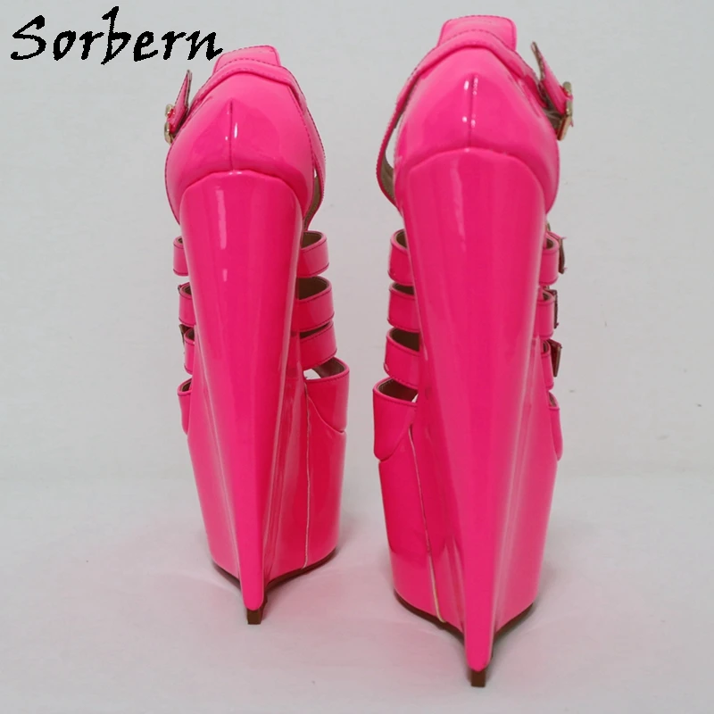 Sorbern Noen Hot Pink Sandals For Women Narrow High Heel Wedges Platform Summer Style Gladiator Sandal Unisex Fetish Shoes