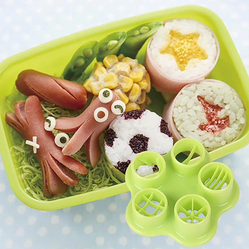 Juego de moldes de corte de cocina, cortador de salchicha, jamón, cangrejo, flor, estilo pulpo, barbacoa, perritos calientes, decoración de Bento DIY, 5 en 1