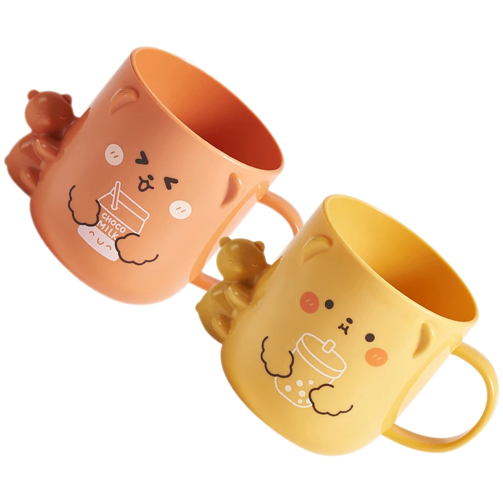 

2 pcs Kids Cartoon Mouthwash Cup Cute Plastic Bear Shape Bathroom Easy Clean Portable Student Use Storage