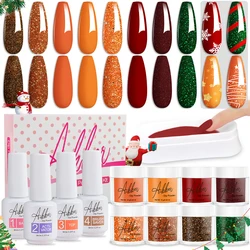 13 sztuk Zestaw do paznokci Dip Powder Zestaw startowy z 8 pomarańczowo-czerwonym kolorem z zestawem do zanurzania w płynie na Boże Narodzenie Kobiety Nail Art Salon Manicure Prezent