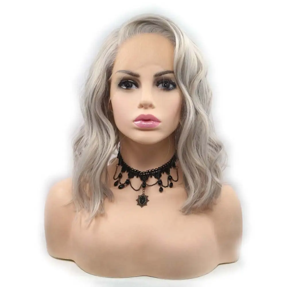

Synthetic Grey Lace Front Curly Wigs For Women Hair Heat Resistant Fiber Short Hair Wigs 14"