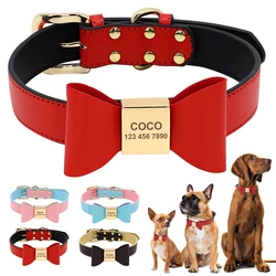 Collier personnalisé en cuir PU souple avec nom de chien, collier à nœud papillon Anti-perte d'identité pour petits, moyens et grands chiens et chats