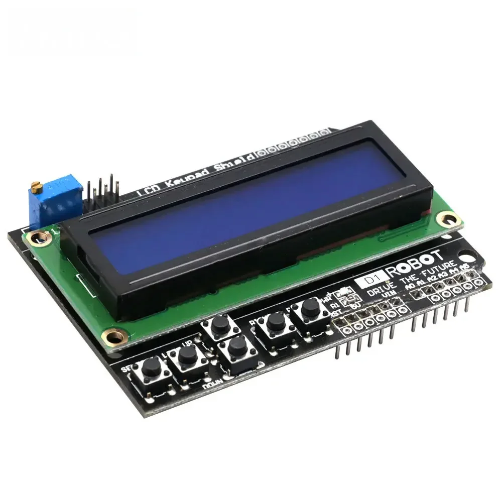 แผงแป้นคีย์บอร์ด LCD LCD1602โมดูล1602แสดงผล ATMEGA328 ATMEGA2560ราสเบอร์รี่ Pi Uno หน้าจอสีฟ้าสำหรับ Arduino