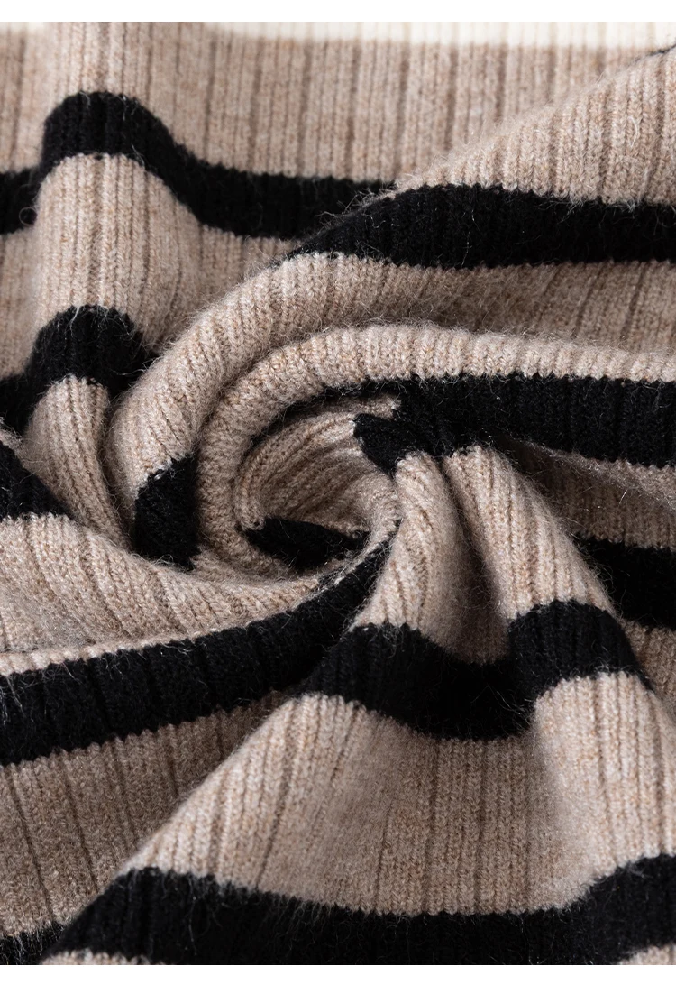 MZ62028 Damen Vintage Gestreifter V-Ausschnitt Gerippter Strick Langarm-Cardigan mit Kontrastbesatz Knopfleiste Modal-Mischung Frühherbst-Pullover – Detail 20