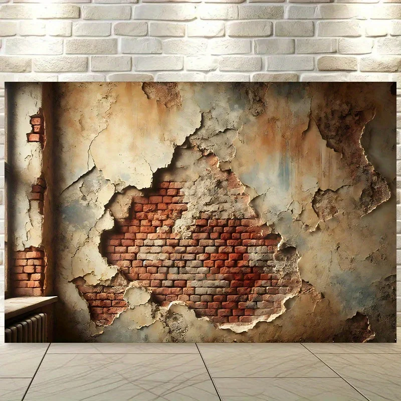 1 piece, broken wall behind exposed bricks, used as background cloth for living room, bedroom, office, and outdoor decoration