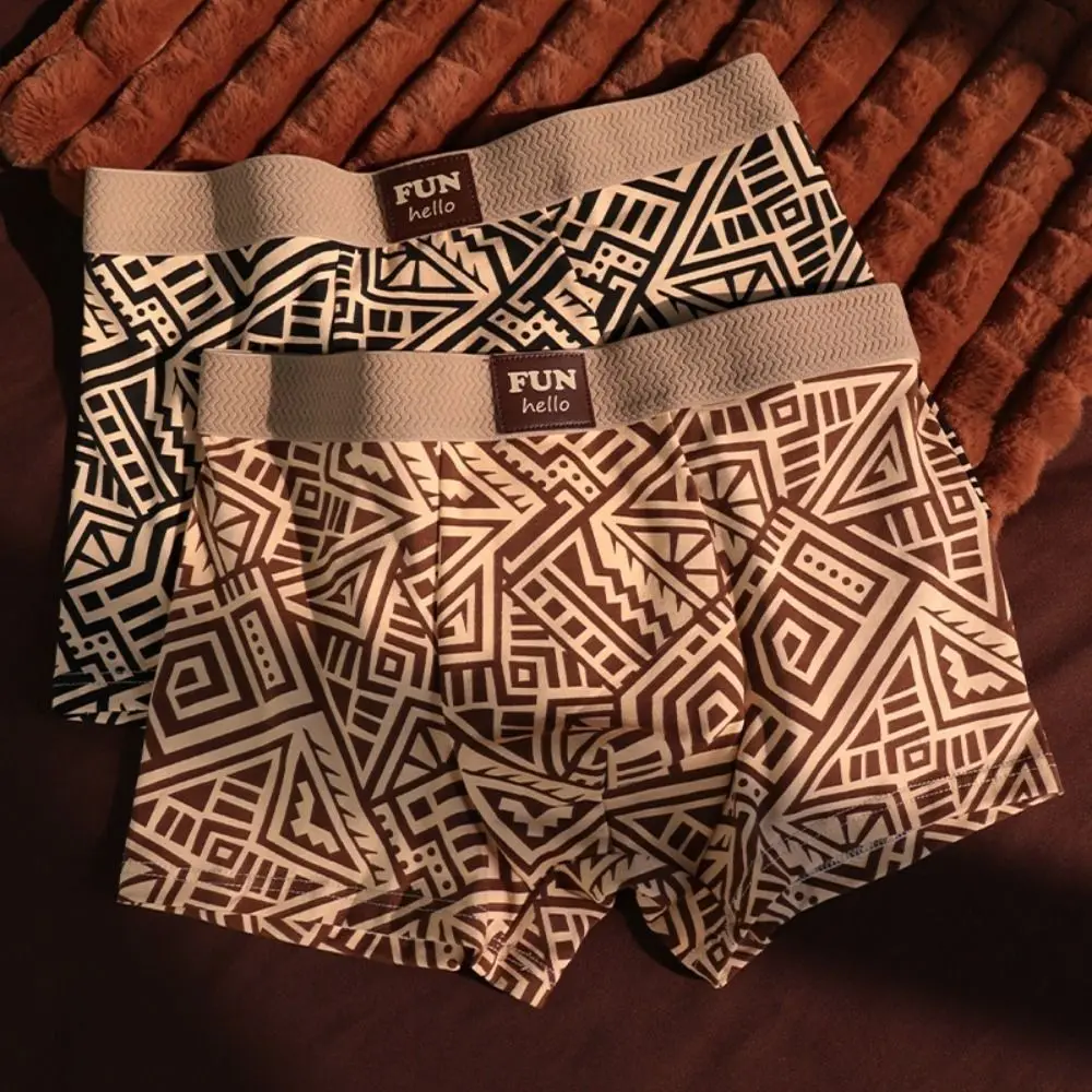 

3Pcs Fashion Plus Size Men Boxer Briefs Stripe Ethnic Style Printed Panties Mid Waist Seamless Underwear for Men Male