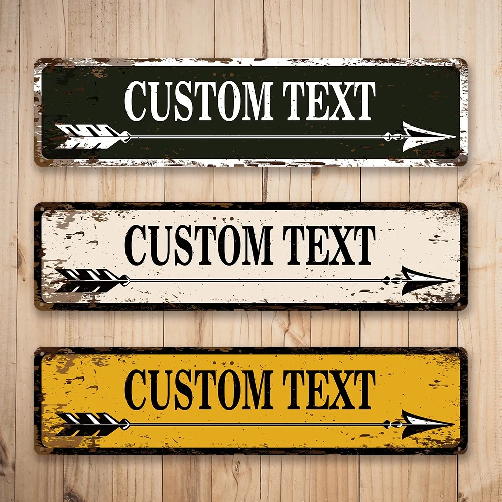 Personalized Custom 1PC 2D Flat Arrow Metal Sign 40.64x10.16cm Vintage Wall Art For Farm Home Garden No Battery Only Decor