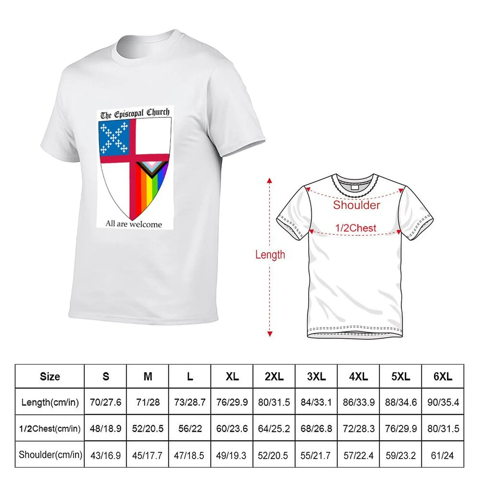 Episcopal Church Shield with Progressive Pride Flag Vertical Rainbow - All Are Welcome 2 T-Shirt