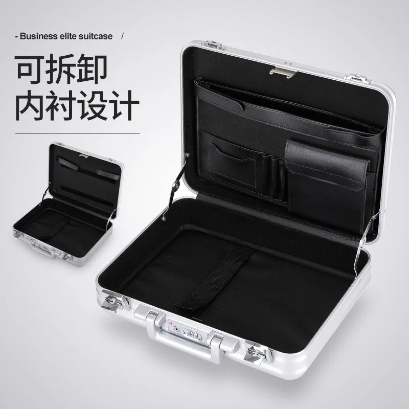 Maleta portátil de aleación de aluminio para negocios, bolsa de almacenamiento de viaje, impermeable, para ordenador portátil, tableta y PC, con