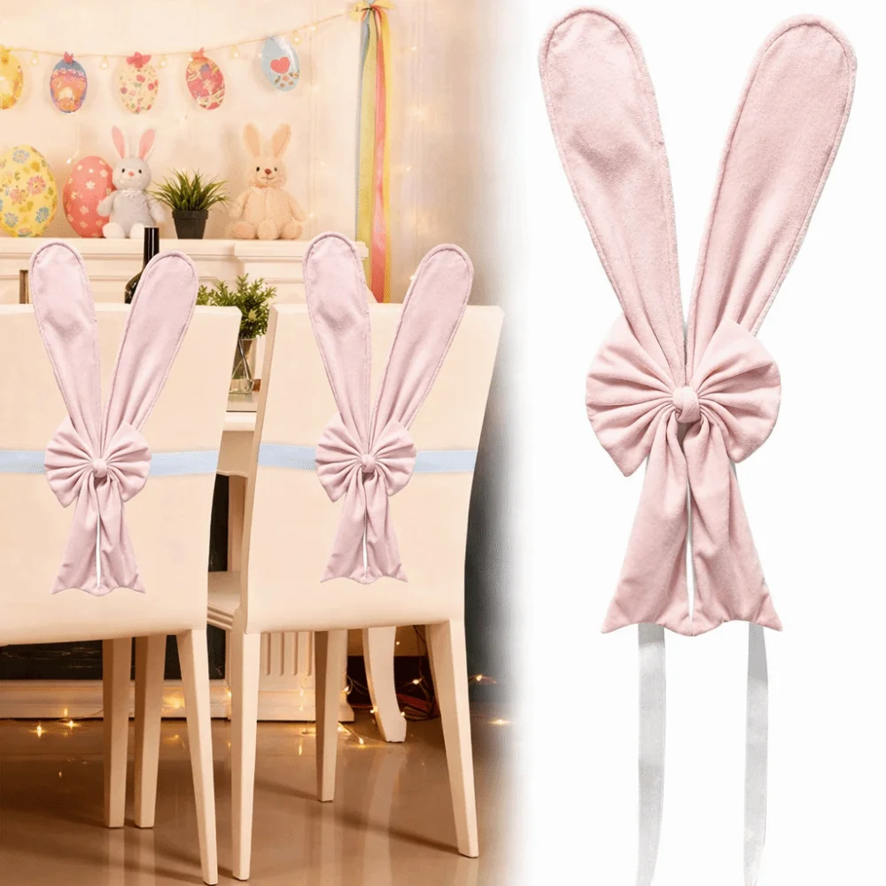 

Эластичные чехлы на спинку стула с ушками кролика, съемные, праздничные, удобные, розовые, с пасхальными бантиками, для бара