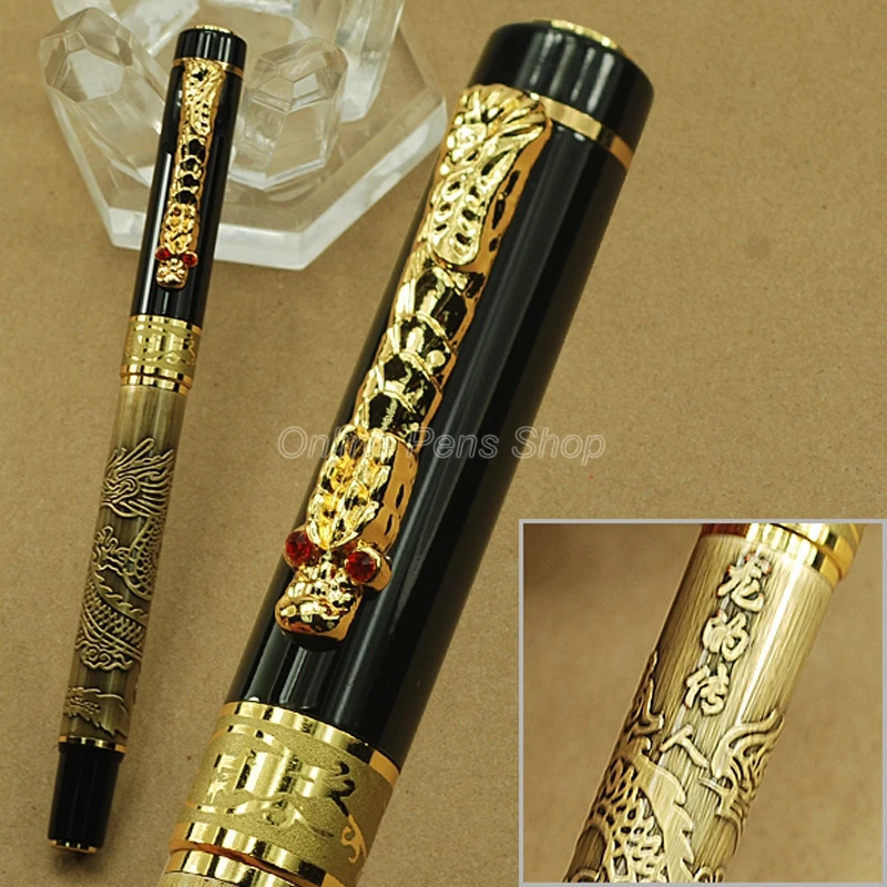 

Jinhao Black & Golden Metal Dragon Clip Roller Ball Pen Professional Writing Pen JRP007