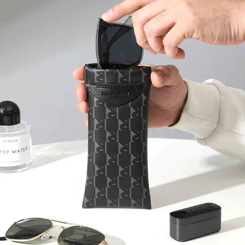 Fashion Glasses Bag Portable Stylish Squeeze Top Leather Glasses Pouch Soft Anti-Scratch Sunglasses Case NEW