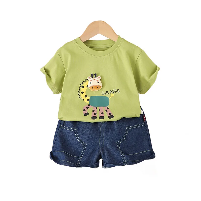 New Baby Boy Summer Clothes 2025 Kids Fashion Cartoon Giraffe Short Sleeve T-shirts and Shorts Boys 2 Piece Outfit Children Sets