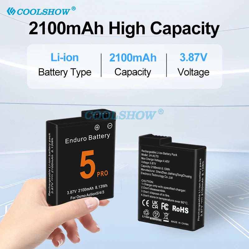 2100mah Battery Plus For Osmo Action 5 Pro Battery Charger Sports Camera Accessories For DJI OSMO Action 3 / 4 / 5Pro Batteries