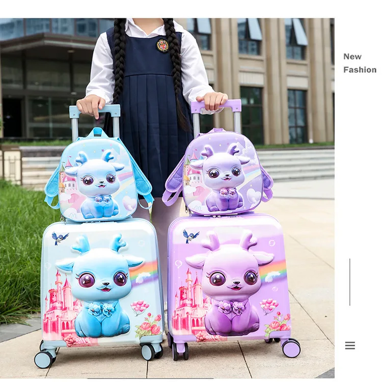 new-children's-travel-luggage-cartoon-design-polyester-interior-18-inch-small-deer-carry-on-suitcase-for-boys-and-girls