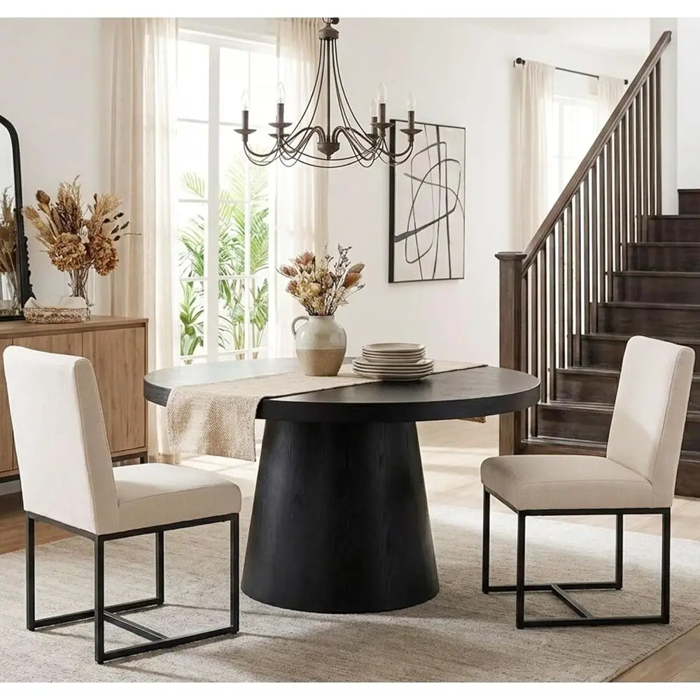 

Комплект из 2 обеденных стульев с льняным покрытием, современные стулья с мягкой обивкой и черными металлическими ножками для ресторана, столовой, кухни