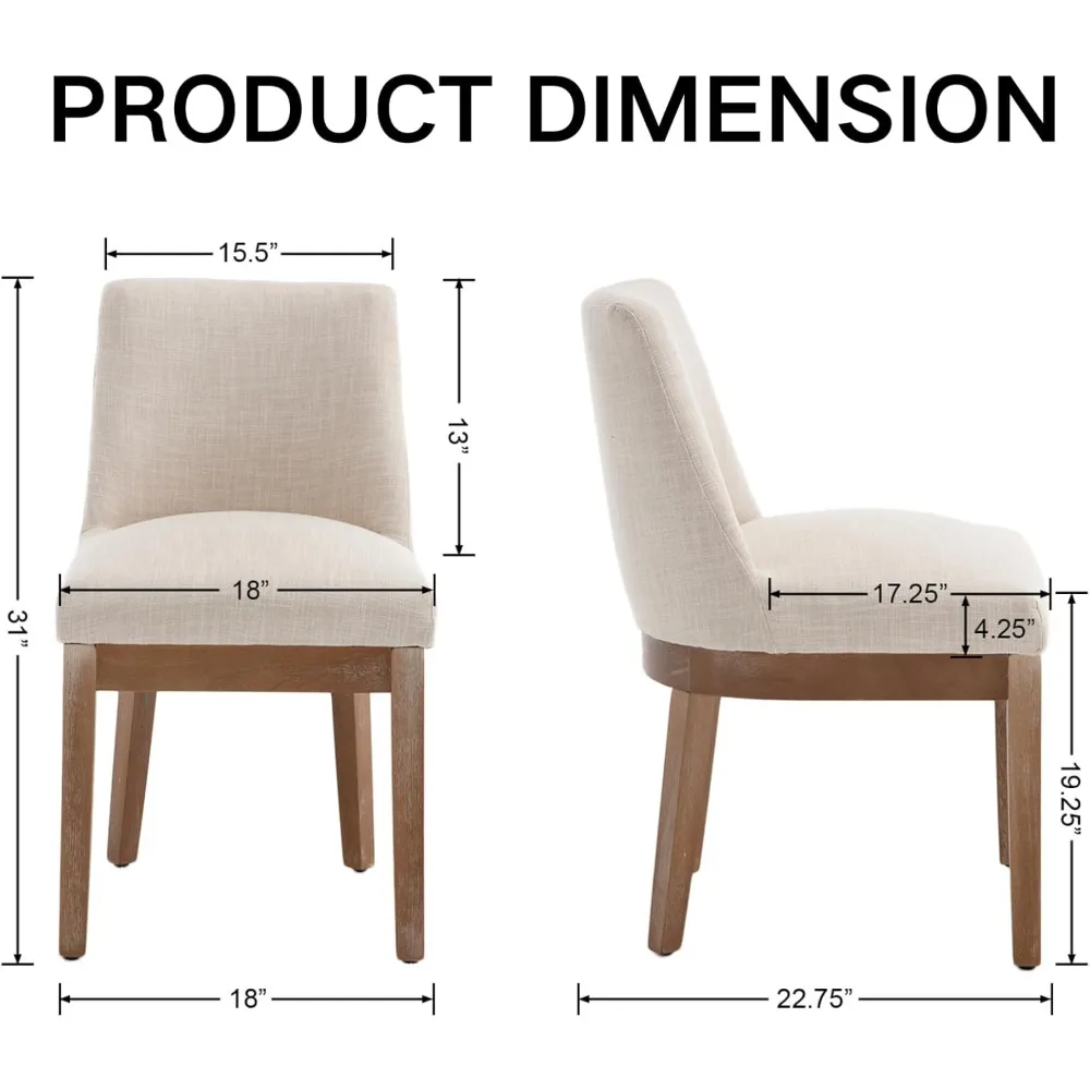 농가 스타일 식사용 브라운 나무 다리가 있는 린넨 커버 파슨스 의자 4개 세트