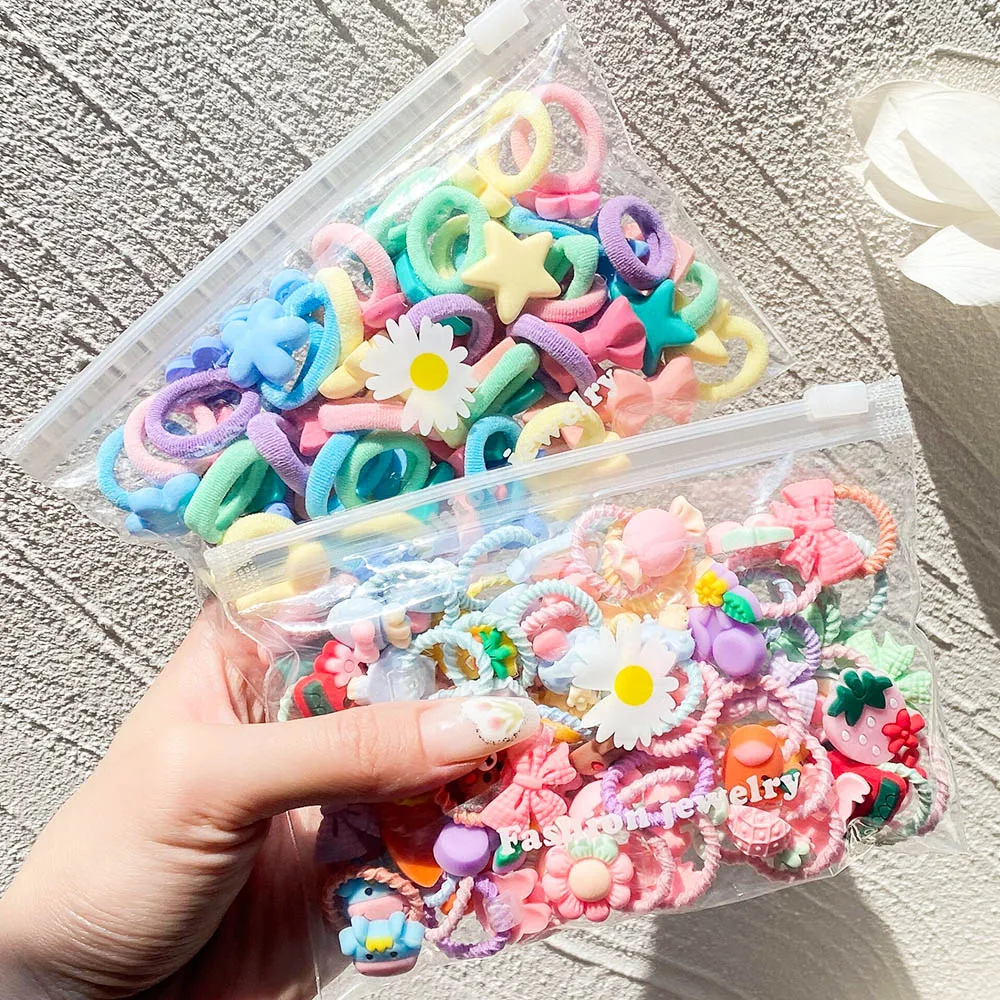 10PCS/Set New Girls Cute Cartoon Flower Small Scrunchie Kids Ponytail Hair Tie Elastic Bands Fashion Baby Hair Accessories Gifts