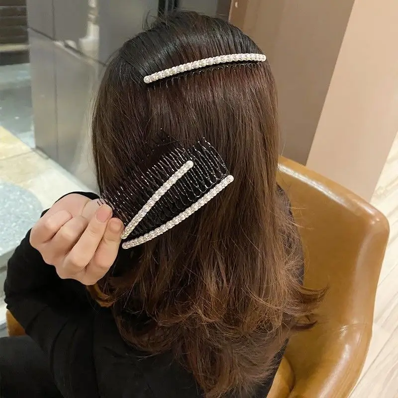 Pearl crystal bangs inserted comb trimmed hair comb versatile temperament anti slip toothed hairpin handmade
