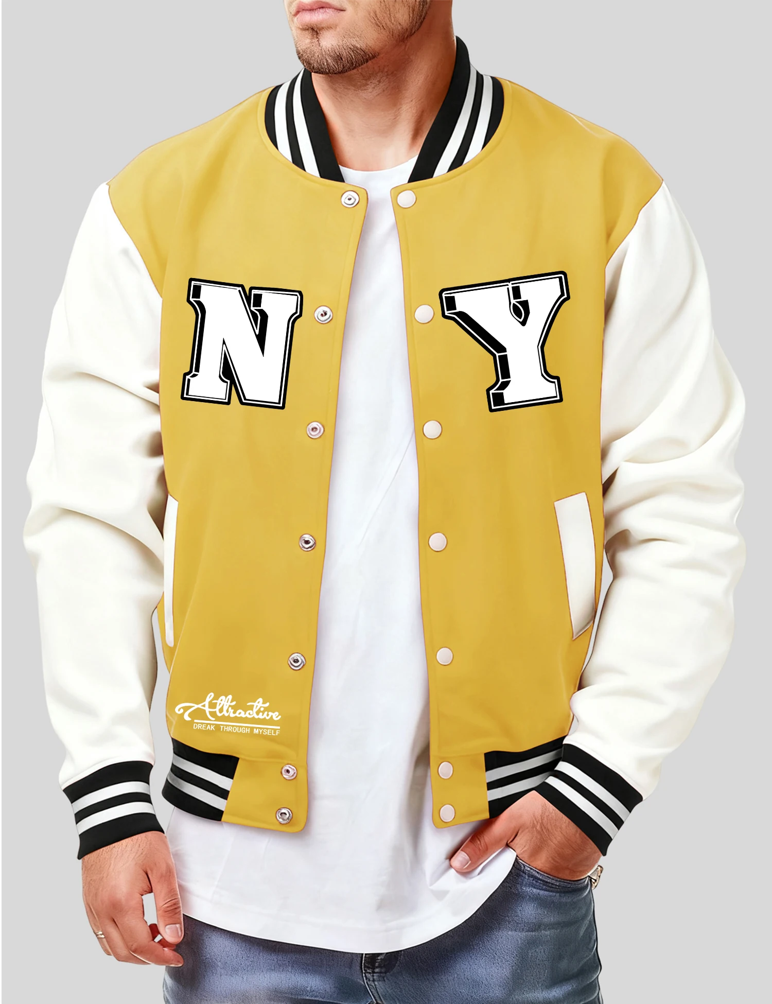 

Мужская куртка с рисунком Myself To New York, флисовый бейсбольный трикотаж, модная уличная одежда на пуговицах, винтажная свободная одежда унисекс