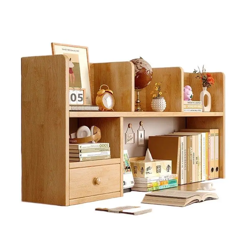Solid wood bookshelf desktop shelf student desk storage shelf office vertical multi-layer bay window small bookcase